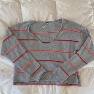 Free People Gray and Red Striped Sweater
